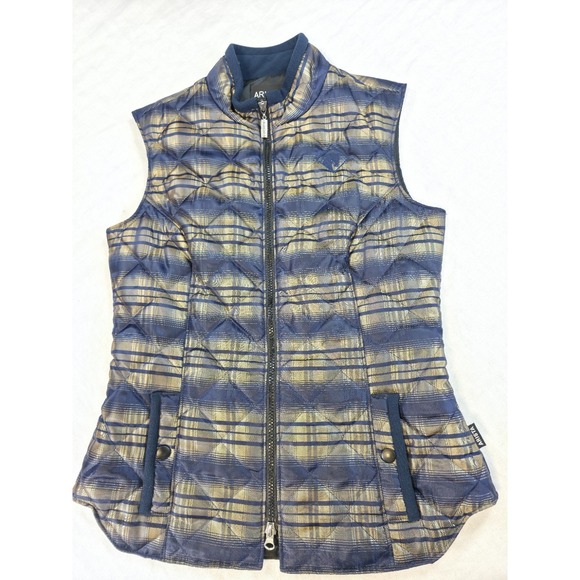 Arista Equestrian Vest Womens S Blue Gold Plaid Riding Zip Front‎$175